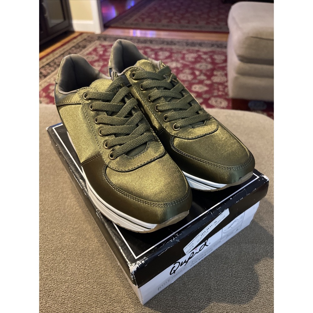 Qupid Tweed-01 Color Khaki Satin (green) Size 9 Sneakers Shoes (TD)